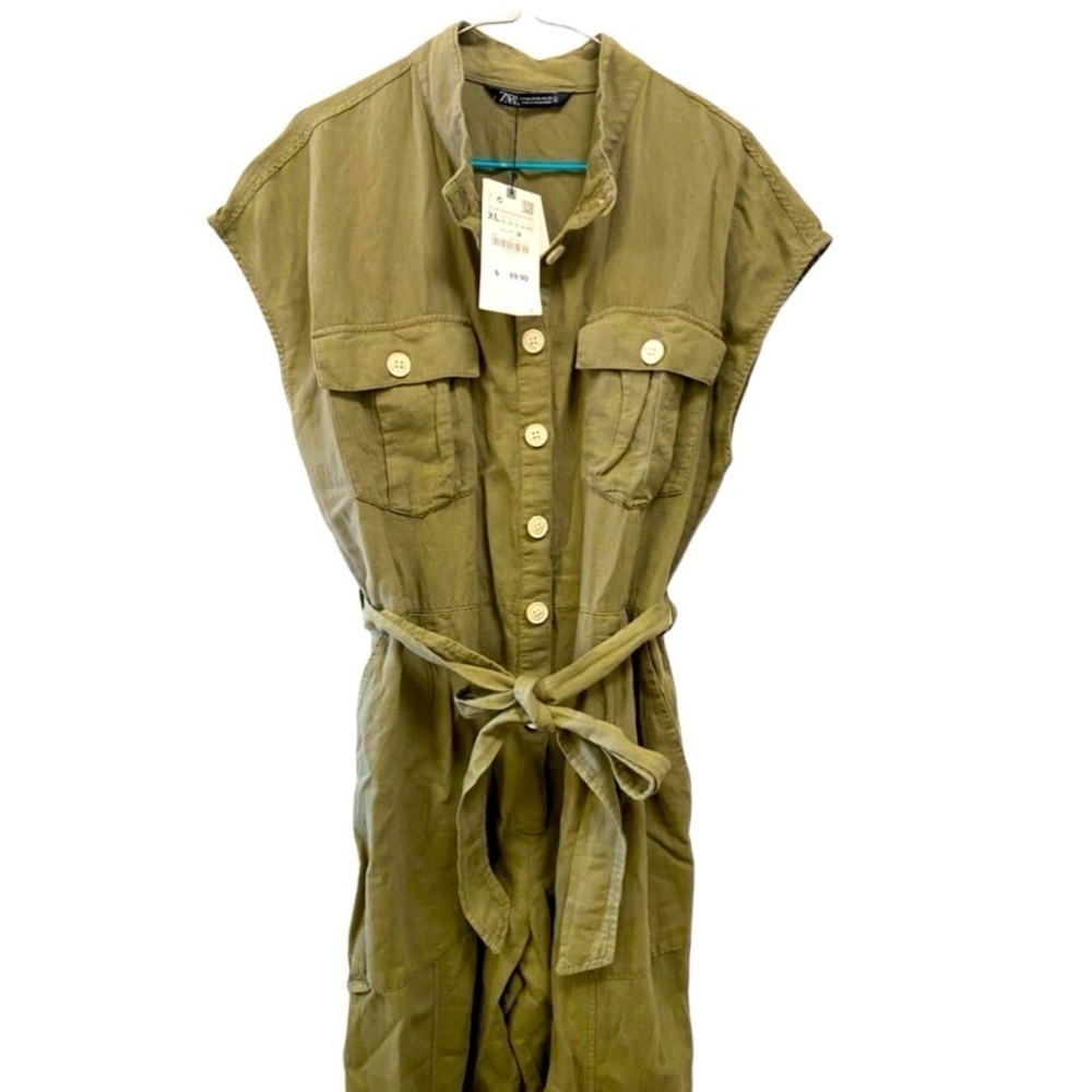 NWT Zara Olive Green Button-Up Jumpsuit
